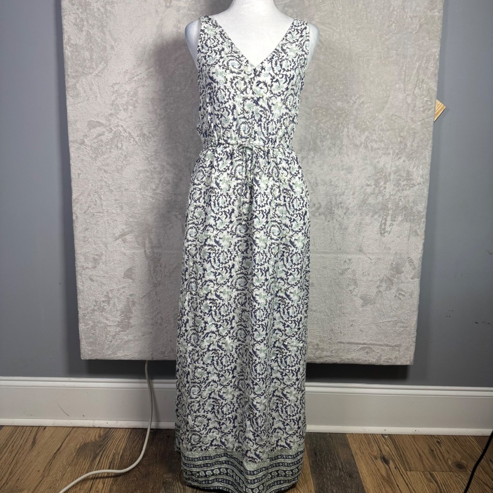 Lucky Brand Women Blue Green Floral Paisley V-Neck Sleeveless Maxi Dress‎ Small